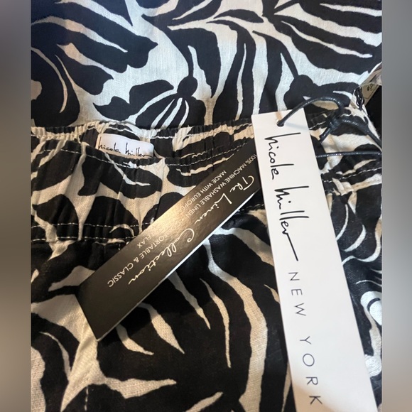 NWT NICOLE MILLER NEW YORK 100% Linen Floral Printed Wide Leg Pull on Pants - Picture 4 of 7